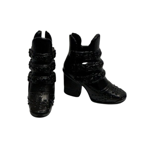 Barbie Boots Black Heeled Boots With Triple Strap & Studded Details - Picture 1 of 6